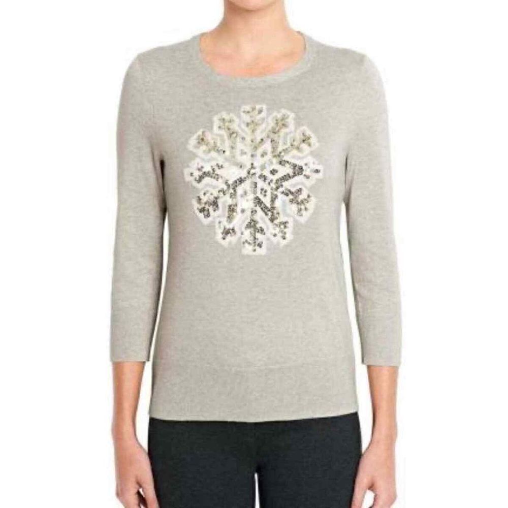 Lands End Supima Cotton Sweater with Snowflake Detail